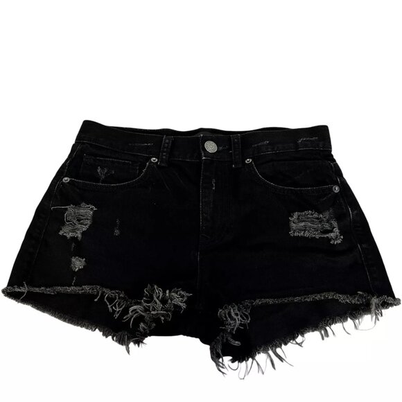 Express Jeans Womens Black Hem Ripped Distressed Denim Cut Off Shorts Size 4 - Picture 2 of 11